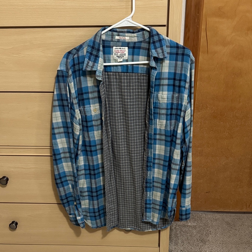 Lucky Brand Blue Plaid Button Down Shirt vintage